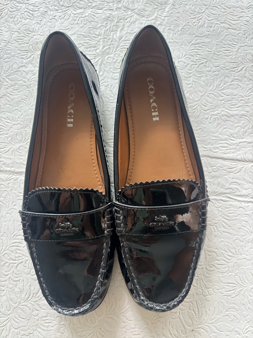 COACH Odette Black Patent Leather Classic Penny Loafers, Size 10